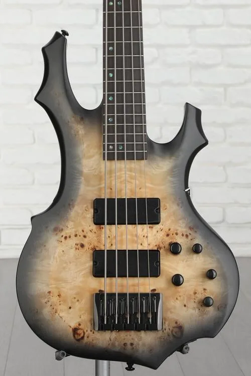 ESP LTD F-5 Ebony Bass Guitar - Charcoal Burst Satin Demo