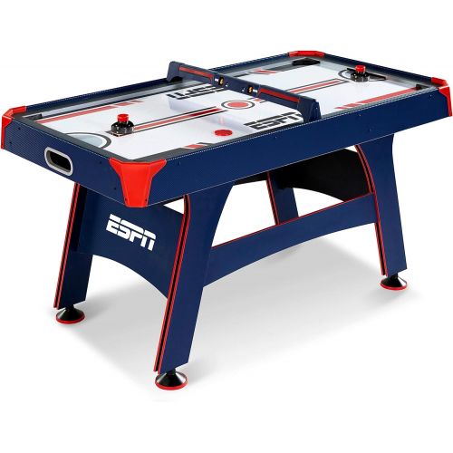  ESPN 5 Ft. Air Hockey Table with Overhead Electronic Scorer and Pucks & Pushers Set Family Indoor Game, Blue/Red