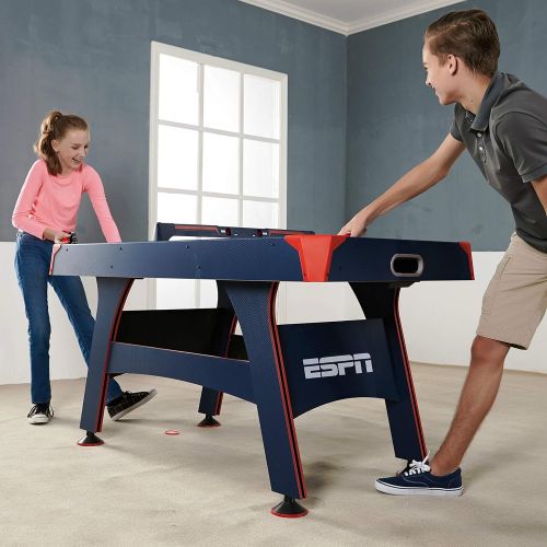  ESPN 5 Ft. Air Hockey Table with Overhead Electronic Scorer and Pucks & Pushers Set Family Indoor Game, Blue/Red