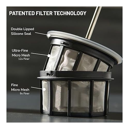  ESPRO - P3 French Press - Double Micro-Filtered Coffee and Tea Maker, Grit-Free and Bitterness-Free Brews, Ideal for Loose Tea and Coffee Grounds - (Black, 32 Oz)