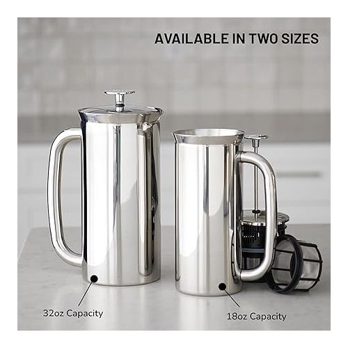  ESPRO - P7 French Press - Double Walled Stainless Steel Insulated Coffee and Tea Maker with Micro-Filter - Keep Drinks Hotter for Longer, Perfect for Home (Polished Stainless Steel, 32 Oz)