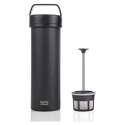  ESPRO Reise-French Press Ultralight, Mini Coffee Maker mit Thermo-Funktion, Kaffee, Edelstahl, to go, 475ml, schwarz
