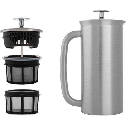  [아마존베스트]ESPRO P7 Double Walled Stainless Steel Insulated Coffee French Press, 18 Ounce, Brushed Stainless Steel