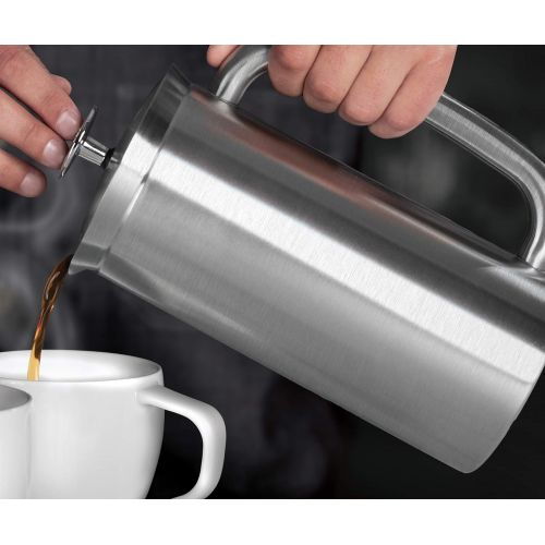  [아마존베스트]ESPRO P7 Double Walled Stainless Steel Insulated Coffee French Press, 18 Ounce, Brushed Stainless Steel