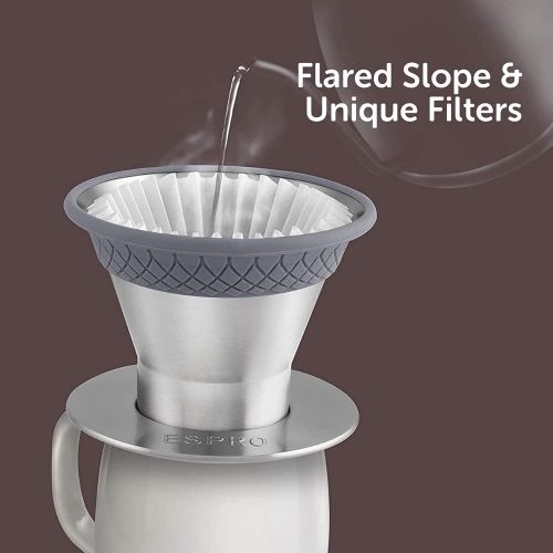  [아마존베스트]ESPRO BLOOM Pour Over Coffee Brewer Set Dual Filter Mode Makes Coffee in 2 Minutes, Brushed Stainless Steel