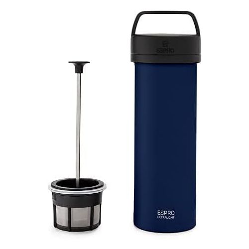  ESPRO P0 Ultralight French Press - Double Walled Stainless Steel Vacuum Insulated Coffee and Tea Maker, 16 Ounce, Blue