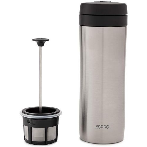  ESPRO P1 French Press - Double Walled Stainless Steel Vacuum Insulated Coffee and Tea Maker, 12 Ounce, Brushed Stainless Steel