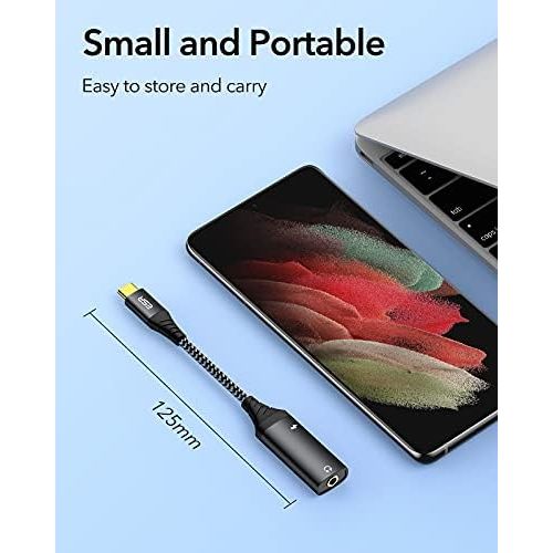  [아마존베스트]ESR 2-in-1 USB C headphone adapter nylon cable with charging port, supports fast charging, type C to 3.5 mm audio adapter compatible with Galaxy S20/S10/Note 10, iPad Pro 2018 and