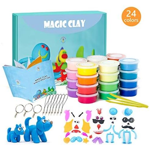  [아마존베스트]Modeling Clay Kit - 24 Colors Air Dry Ultra Light Magic Clay, Soft & Stretchy DIY Molding Clay with Tools, Animal Accessories, Easy Storage Box Kids Art Crafts Gift for Boys & Girl