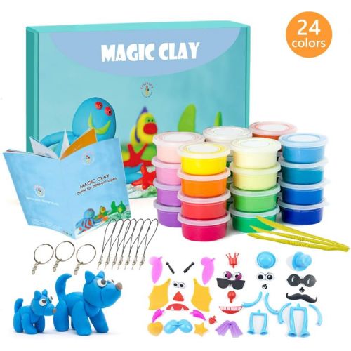  [아마존베스트]Modeling Clay Kit - 24 Colors Air Dry Ultra Light Magic Clay, Soft & Stretchy DIY Molding Clay with Tools, Animal Accessories, Easy Storage Box Kids Art Crafts Gift for Boys & Girl