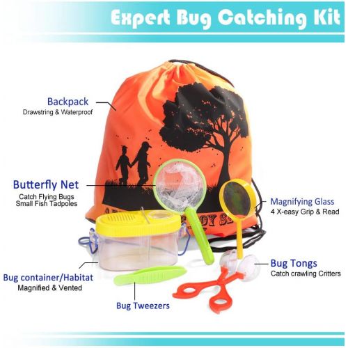  [아마존베스트]Outdoor Explorer Kit & Bug Catcher Kit with Binoculars, Flashlight, Compass, Magnifying Glass, Butterfly Net and Backpack Great Kids Gift for Boys & Girls Age 3-12 Year Old Camping