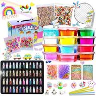 [아마존베스트]ESSENSON Slime Kit - Slime Supplies Slime Making Kit for Girls Boys, Kids Art Craft, Crystal Clear Slime, Glitter, Unicorn Slime Charms, Fruit Slices, Fishbowl Beads Girls Toys Gifts for Ki