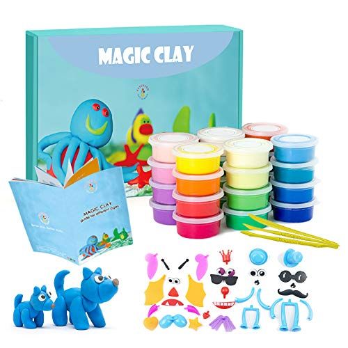  [아마존베스트]ESSENSON Modeling Clay Kit - 24 Colors Air Dry Ultra Light Magic Clay, Soft & Stretchy DIY Molding Clay with Tools, Animal Accessories, Easy Storage Box Kids Art Crafts Gift for Boys & Girl