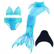 ESSL Tech Baby Girls Sparkle Mermaid Tails Swimsuit Swimmable Costume Bikini Sets Mermaid Tail Swimwear with Monofin