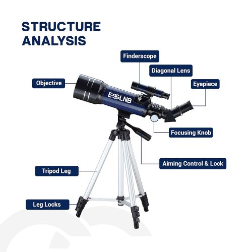  [아마존 핫딜]  [아마존핫딜]ESSLNB Teleskop Kinder Einsteiger 70/360 Fernrohr Teleskop Astronomie mit Smartphone Adapter Ausziehbares Stativ 3X Barlow und Mondfilter Aufrechte Bilder bieten