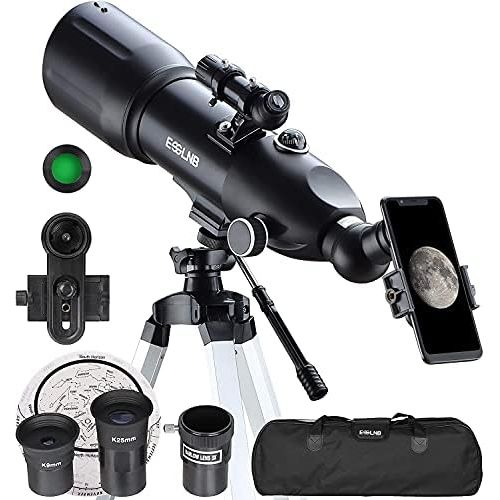  ESSLNB Telescopes for Adults Kids Astronomy Beginners 80mm Astronomical Telescopes with 10X Phone Mount Refractor Telescope Tripod and Carrying Bag Erect-Image Travel Telescope wit