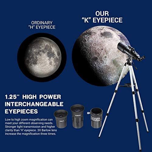  ESSLNB Telescopes for Adults Kids Astronomy Beginners 80mm Astronomical Telescopes with 10X Phone Mount Refractor Telescope Tripod and Carrying Bag Erect-Image Travel Telescope wit