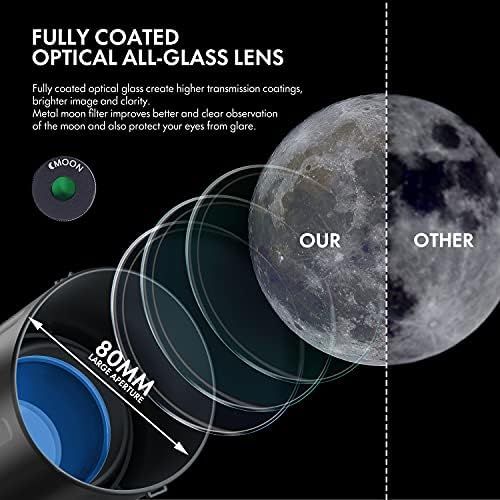  ESSLNB Telescopes for Adults Kids Astronomy Beginners 80mm Astronomical Telescopes with 10X Phone Mount Refractor Telescope Tripod and Carrying Bag Erect-Image Travel Telescope wit