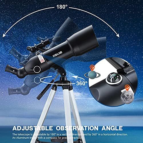  ESSLNB Telescopes for Adults Kids Astronomy Beginners 80mm Astronomical Telescopes with 10X Phone Mount Refractor Telescope Tripod and Carrying Bag Erect-Image Travel Telescope wit