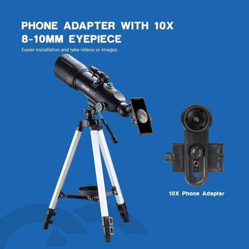  ESSLNB Telescopes for Adults Kids Astronomy Beginners 80mm Astronomical Telescopes with 10X Phone Mount Refractor Telescope Tripod and Carrying Bag Erect-Image Travel Telescope wit