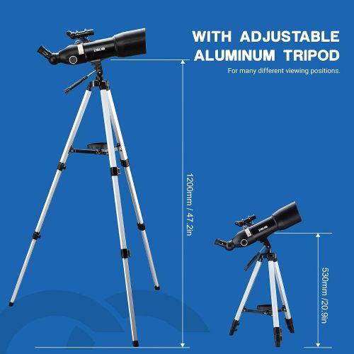  ESSLNB Telescopes for Adults Kids Astronomy Beginners 80mm Astronomical Telescopes with 10X Phone Mount Refractor Telescope Tripod and Carrying Bag Erect-Image Travel Telescope wit