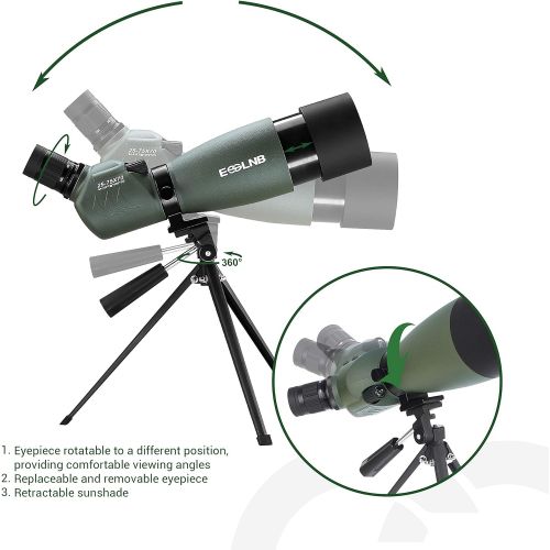  ESSLNB Spotting Scope with Tripod Phone Adapter 25-75 X 70 BAK4 Monocular Telescope 45 Degree Angled Waterproof Compact Spotting Scopes for Target Shooting Hunting Bird Watching