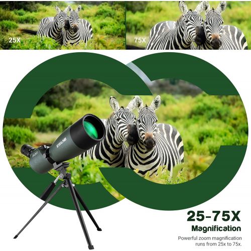  ESSLNB Spotting Scope with Tripod Phone Adapter 25-75 X 70 BAK4 Monocular Telescope 45 Degree Angled Waterproof Compact Spotting Scopes for Target Shooting Hunting Bird Watching