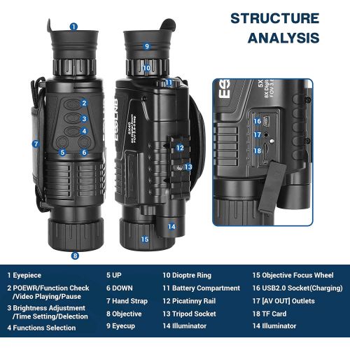  [아마존베스트]ESSLNB Night Vision Monocular 5X40 HD Night Vision Infrared Monocular with 1.5 TFT LCD Take Photos and Videos Playback Function 16G TF Card Digital Night Vision Scopes for Hunting