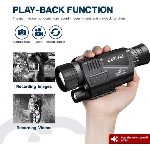  [아마존베스트]ESSLNB Night Vision Monocular 5X40 HD Night Vision Infrared Monocular with 1.5 TFT LCD Take Photos and Videos Playback Function 16G TF Card Digital Night Vision Scopes for Hunting