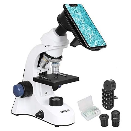  [아마존베스트]ESSLNB 1000X Microscope for Kids Students 40X-1000X Biological Compound Microscopes with Cell Phone Adapter Double Layer Stage Abbe Condenser and Slides