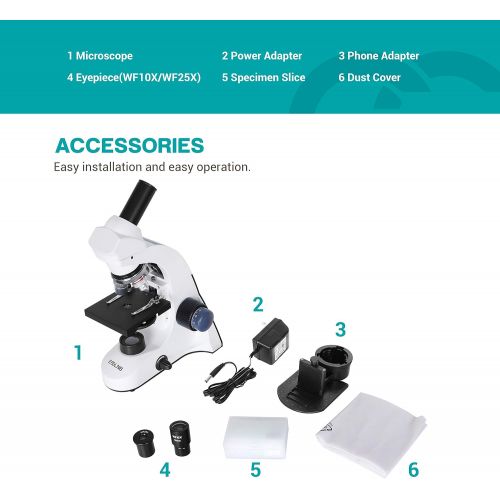  [아마존베스트]ESSLNB 1000X Microscope for Kids Students 40X-1000X Biological Compound Microscopes with Cell Phone Adapter Double Layer Stage Abbe Condenser and Slides