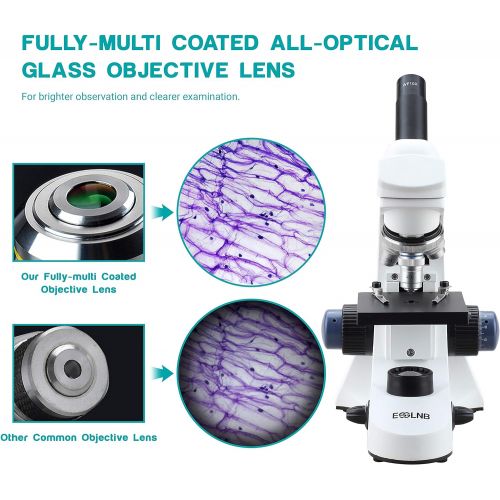  [아마존베스트]ESSLNB 1000X Microscope for Kids Students 40X-1000X Biological Compound Microscopes with Cell Phone Adapter Double Layer Stage Abbe Condenser and Slides