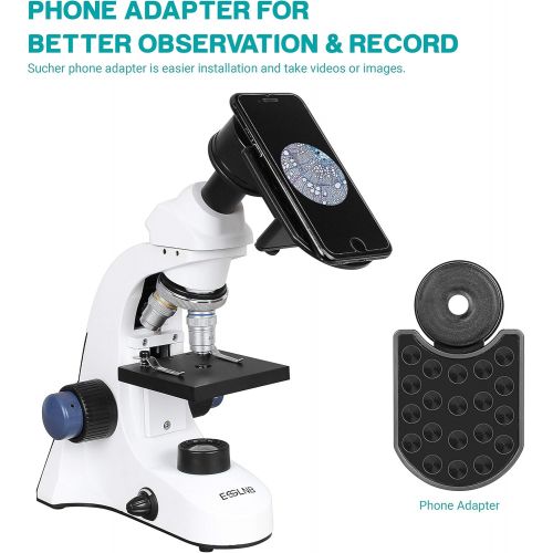  [아마존베스트]ESSLNB 1000X Microscope for Kids Students 40X-1000X Biological Compound Microscopes with Cell Phone Adapter Double Layer Stage Abbe Condenser and Slides