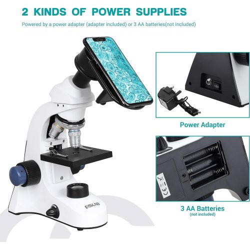  [아마존베스트]ESSLNB 1000X Microscope for Kids Students 40X-1000X Biological Compound Microscopes with Cell Phone Adapter Double Layer Stage Abbe Condenser and Slides