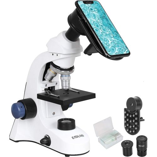  [아마존베스트]ESSLNB 1000X Microscope for Kids Students 40X-1000X Biological Compound Microscopes with Cell Phone Adapter Double Layer Stage Abbe Condenser and Slides