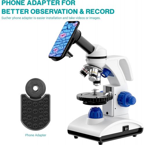  [아마존베스트]ESSLNB Microscope 1000X Student Microscope for Kids LED Biological Light Microscope with Slides and Phone Adapter All-Metal Optical Glass Lenses