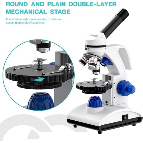  [아마존베스트]ESSLNB Microscope 1000X Student Microscope for Kids LED Biological Light Microscope with Slides and Phone Adapter All-Metal Optical Glass Lenses