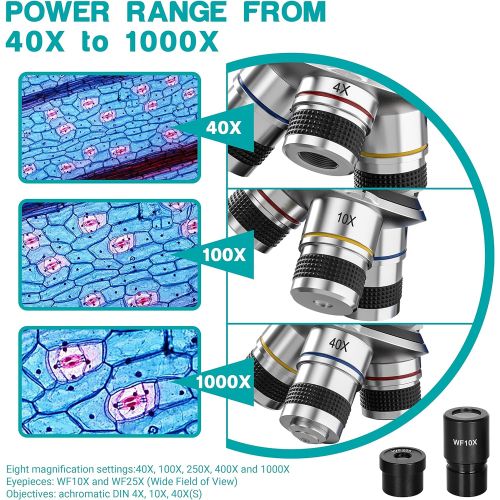  [아마존베스트]ESSLNB Microscope 1000X Student Microscope for Kids LED Biological Light Microscope with Slides and Phone Adapter All-Metal Optical Glass Lenses