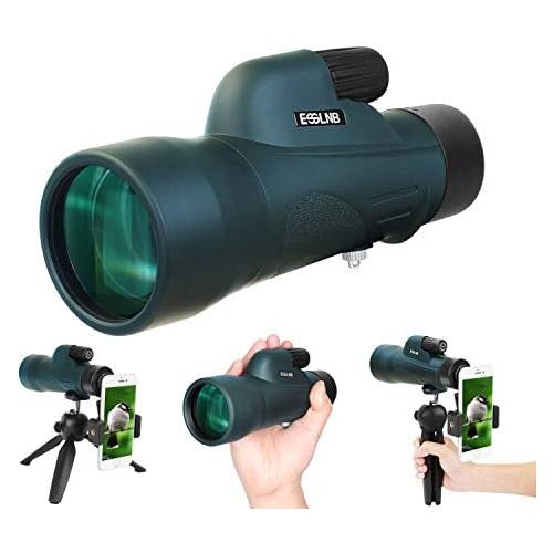  [아마존베스트]ESSLNB Monocular Telescope 12 x 50 with Mobile Phone Adapter and Extendable Tripod IPX7 Waterproof Shockproof BAK4 Prism Green FMC for Bird Watching Hunting Camping