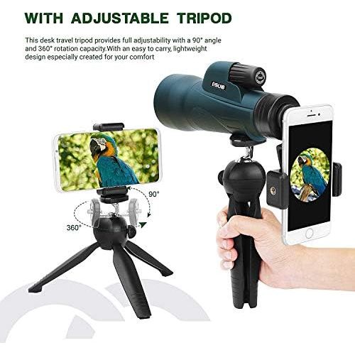  [아마존베스트]ESSLNB Monocular Telescope 12 x 50 with Mobile Phone Adapter and Extendable Tripod IPX7 Waterproof Shockproof BAK4 Prism Green FMC for Bird Watching Hunting Camping