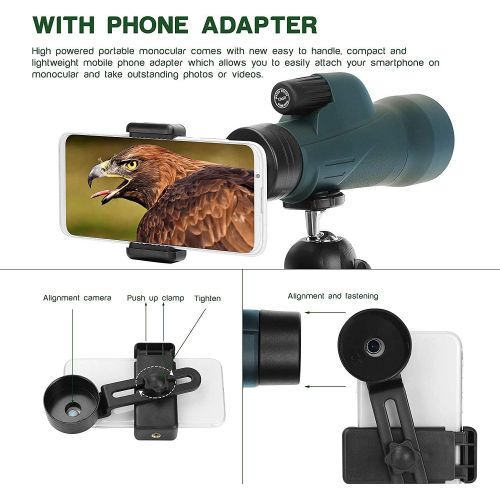  [아마존베스트]ESSLNB Monocular Telescope 12 x 50 with Mobile Phone Adapter and Extendable Tripod IPX7 Waterproof Shockproof BAK4 Prism Green FMC for Bird Watching Hunting Camping