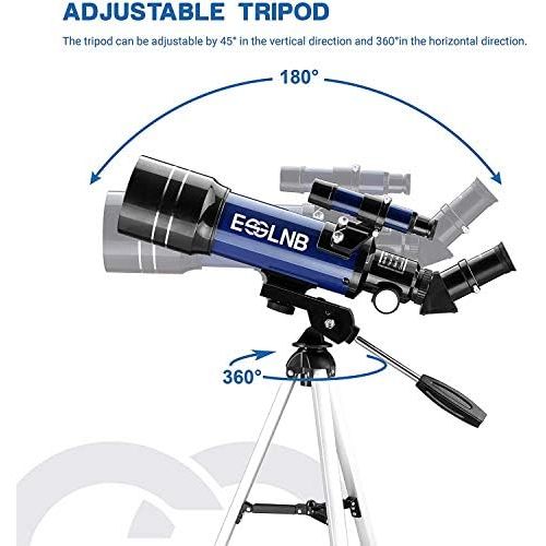  [아마존베스트]ESSLNB Beginners 80/400 Telescope for Children and Adults with 10x Magnification, Smartphone Adapter, Extendable Tripod, Bag and Moon Filter