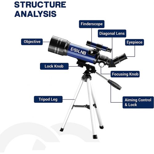  [아마존베스트]ESSLNB Beginners 80/400 Telescope for Children and Adults with 10x Magnification, Smartphone Adapter, Extendable Tripod, Bag and Moon Filter