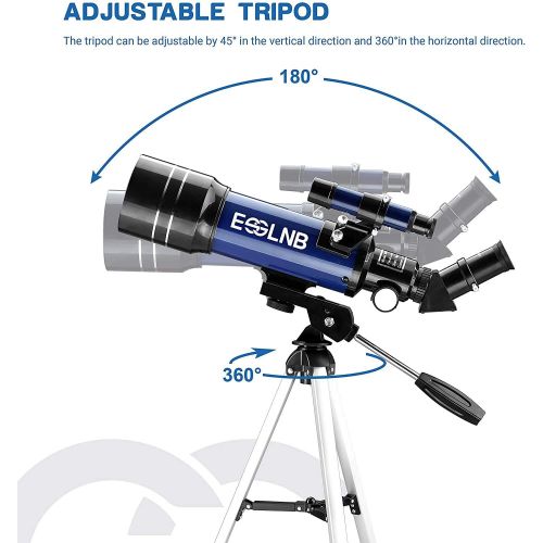  [아마존베스트]ESSLNB Beginners 80/400 Telescope for Children and Adults with 10x Magnification, Smartphone Adapter, Extendable Tripod, Bag and Moon Filter