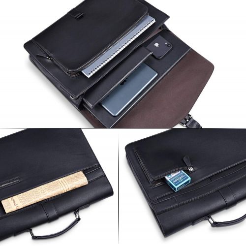  [아마존베스트]Estarer Mens Leather Briefcase for Travel Office Business 15.6inch Laptop Messenger Bag