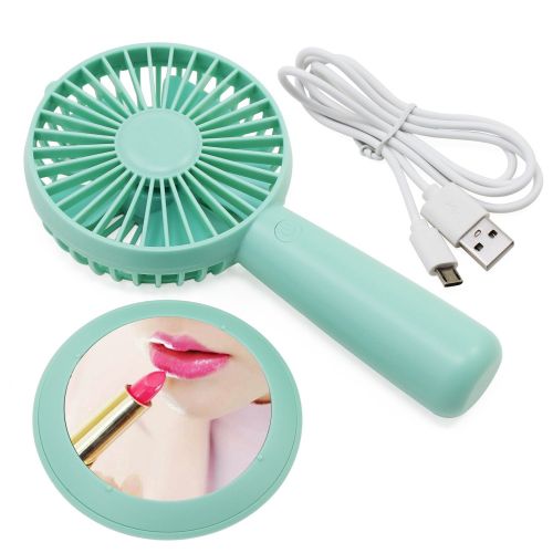  ESUMIC Handheld Portable Mirror USB Rechargeable Desk Cooling Fan Air Contioner Office Table Cooling Fan for Home Office Traveling Camping (Green)