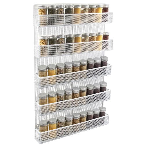  ESYLIFE 5 Tier Wall Mount Spice Rack Organizer Kitchen Spice Storage Shelf - Made of Sturdy Punching Net, White