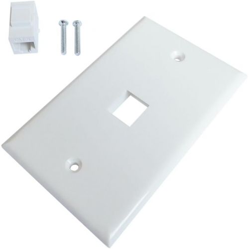  1 Port Ethernet Wall Plate - ESYLink Single Gang Network Cat6 RJ45 Ethernet Cable Cover Plate Female to Female Pass Through Faceplate - White