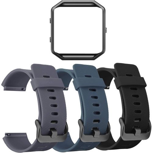  [아마존베스트]ESeekGo Compatible with Fitbit Blaze Bands, 3 Pack Silicone Band with 1 Pcs Metal Frame Compatible with Fitbit Blaze Sport Fitness Accessory Replacement Wristband for Men Women