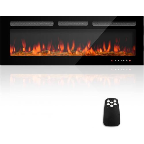제네릭 ESiiFuu New Electric Fireplace, 50 Inch Recessed and Wall Mounted Fireplace Low Noise, Adjustable 12 of Flame and 5 Brightness Settings & Speed, Touch Screen Remote Control with Timer